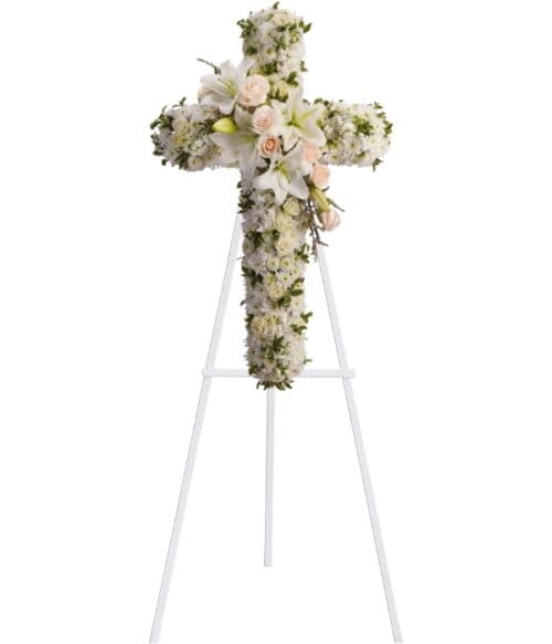 Standing Sympathy Spray, Cross Shaped Funeral Spray, Hoover Fisher Florist