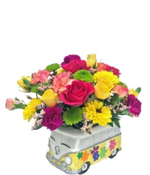 Fresh Flower Design, Bus Shaped Vase, Hoover Fisher Florist