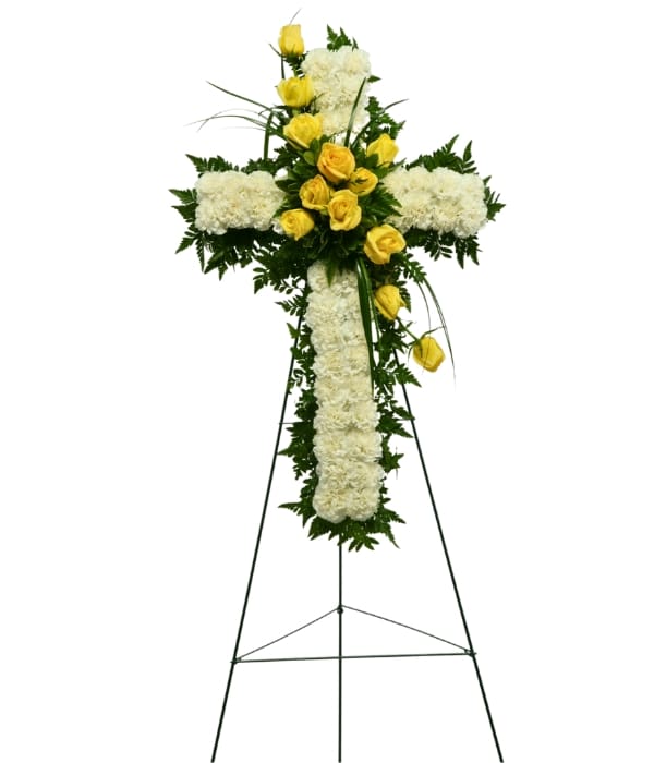 Standing Sympathy Spray, Cross Shaped Funeral Spray, Hoover Fisher Florist