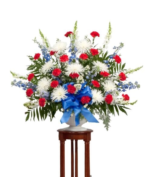 Patriotic Sympathy Bouquet, Funeral Flower Arrangement, Hoover Fisher Florist, Same Day Funeral Flower Delivery