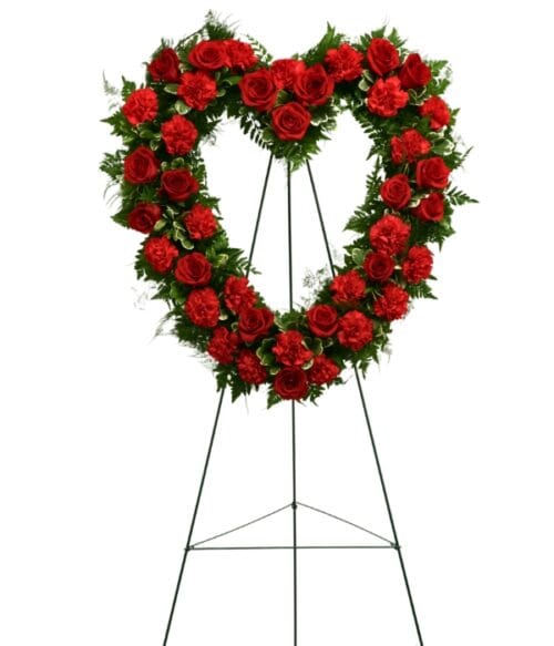 Standing Sympathy Spray, Heart Shaped Funeral Spray, Hoover Fisher Florist