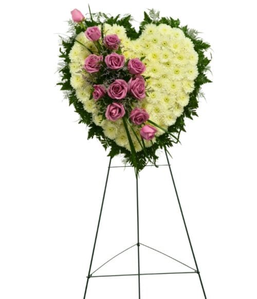 Standing Sympathy Spray, Heart Shaped Funeral Spray, Hoover Fisher Florist