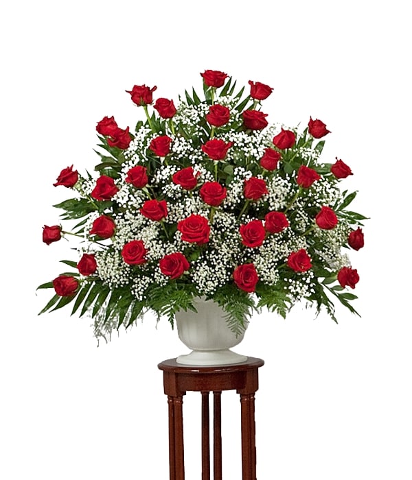 Red Rose Sympathy Bouquet, Funeral Flower Arrangement, Hoover Fisher Florist, Same Day Funeral Flower Delivery
