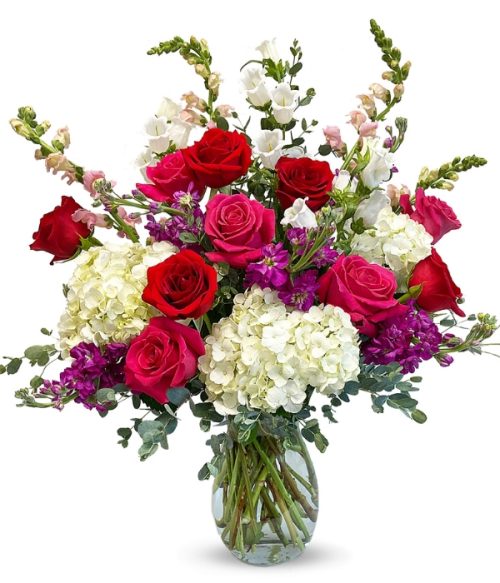 Red Roses, White Hydrangea, Fresh Flower Bouquet